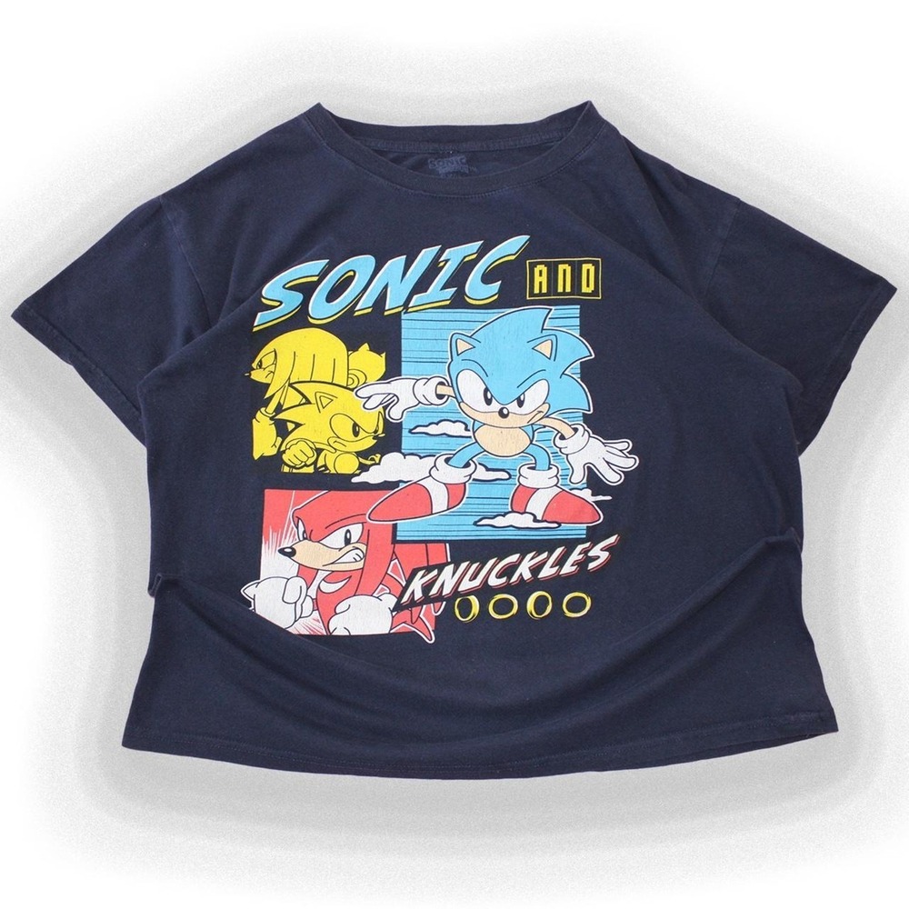 Sonic and Knuckles Graphic Tee Sega Streetwear Black T-Shirt Women Small